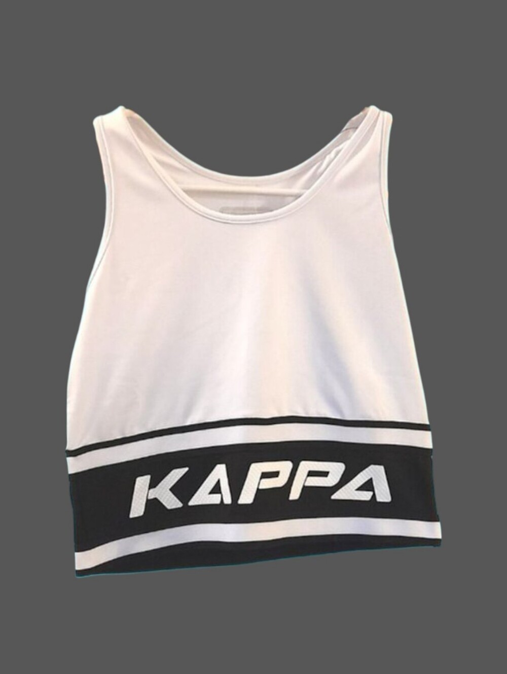 Kappa Activewear Cropped Racerback Tank Top White Black Border Size